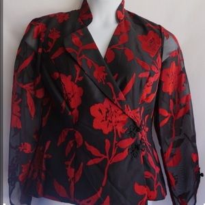 EUC Alex Evenings red / black floral blazer s. LP